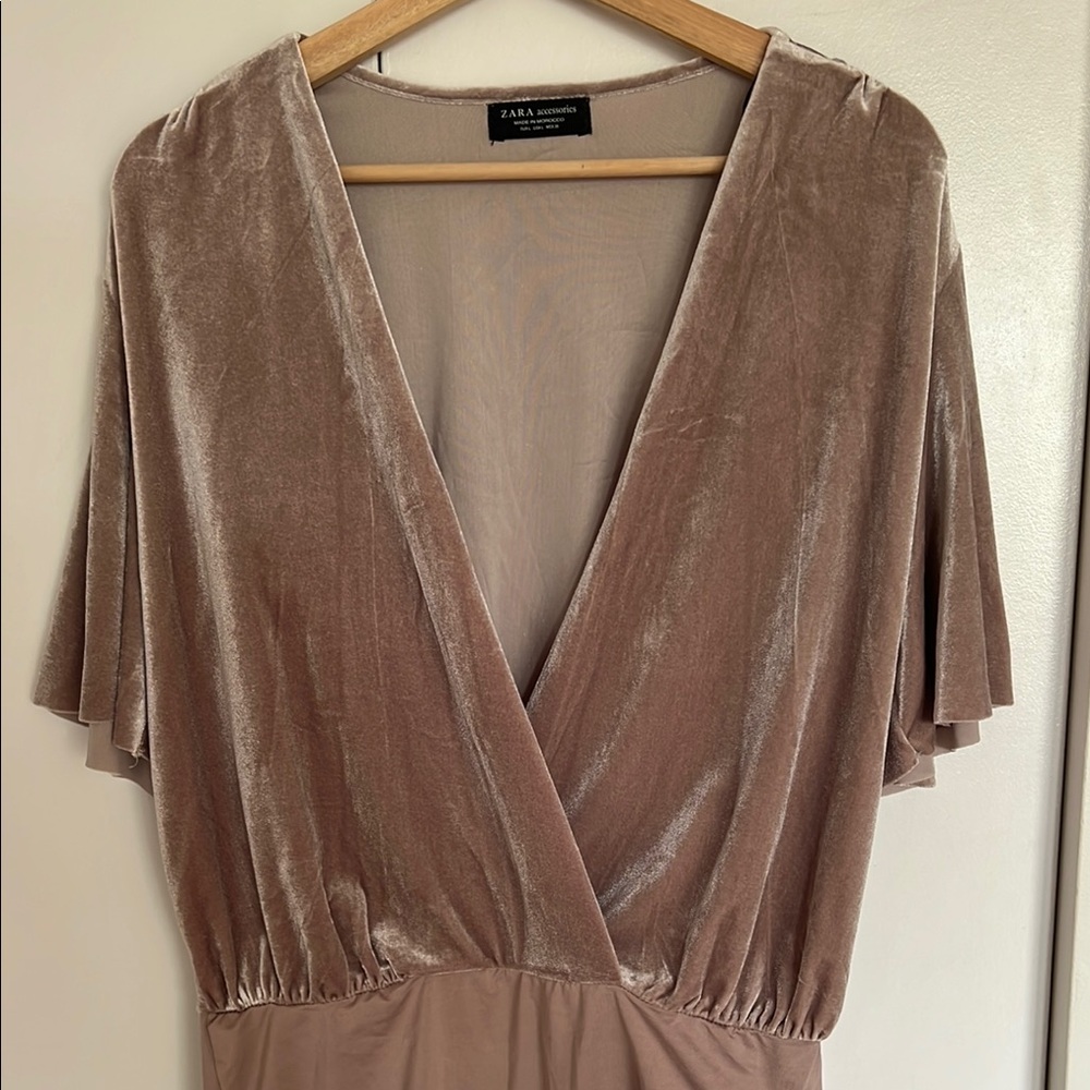 Zara Velour Drapey Bodysuit